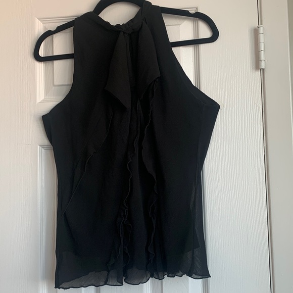 Black Halter Ruffle Sleeveless Top - Picture 1 of 6